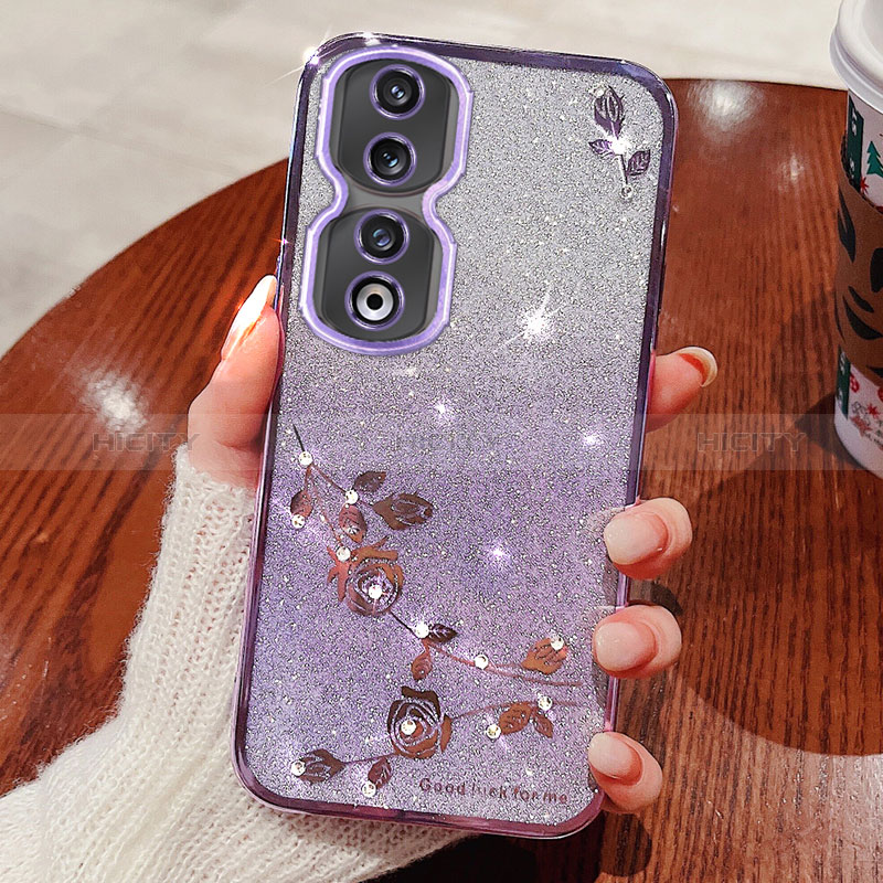 Coque Ultra Fine TPU Souple Housse Etui Transparente Fleurs pour Huawei Honor 90 5G Violet Plus