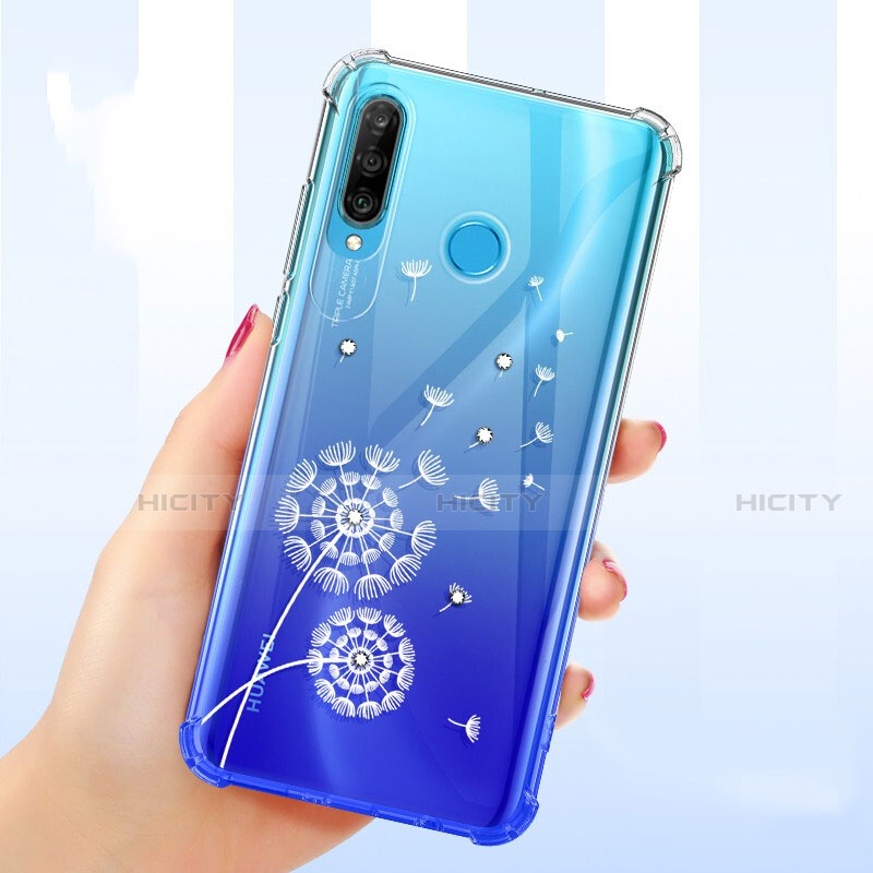 Coque Ultra Fine TPU Souple Housse Etui Transparente Fleurs pour Huawei P30 Lite XL Blanc Plus