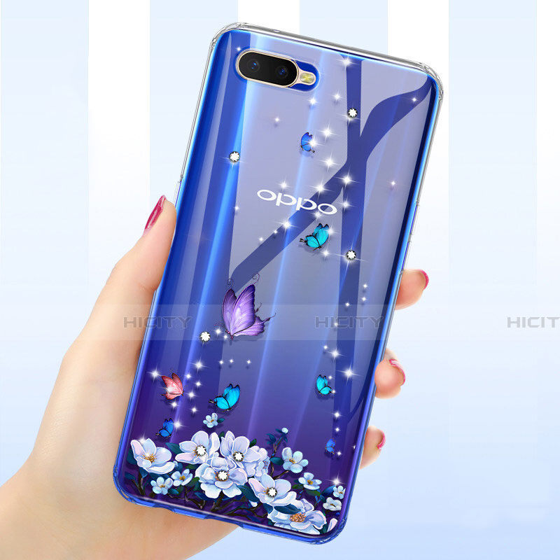 Coque Ultra Fine TPU Souple Housse Etui Transparente Fleurs pour Oppo K1 Violet Plus