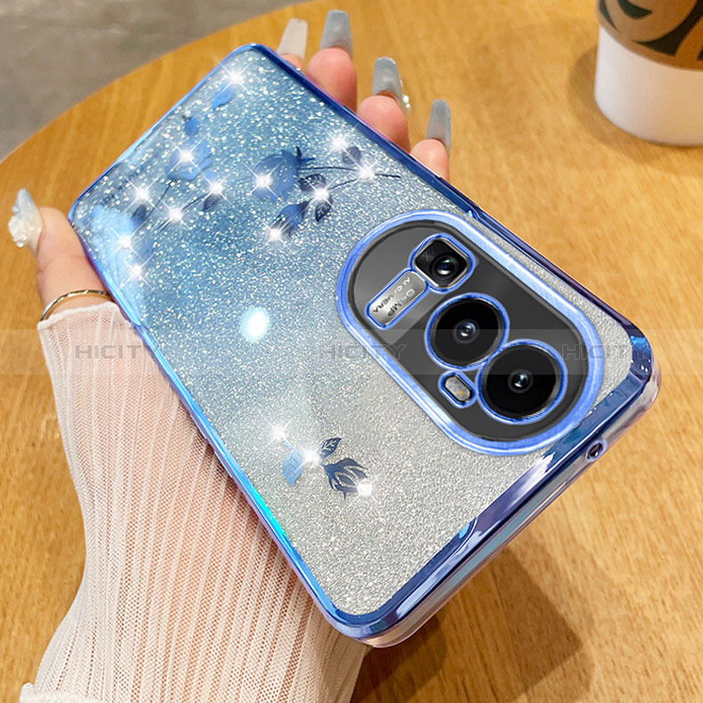 Coque Ultra Fine TPU Souple Housse Etui Transparente Fleurs pour Oppo Reno10 Pro+ Plus 5G Bleu Plus