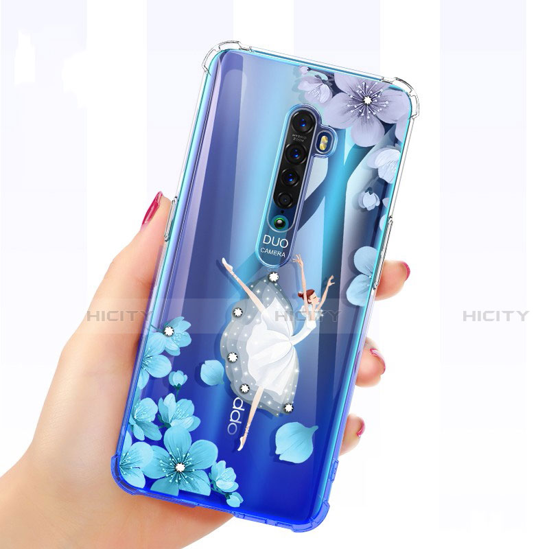 Coque Ultra Fine TPU Souple Housse Etui Transparente Fleurs pour Oppo Reno2 Blanc Plus