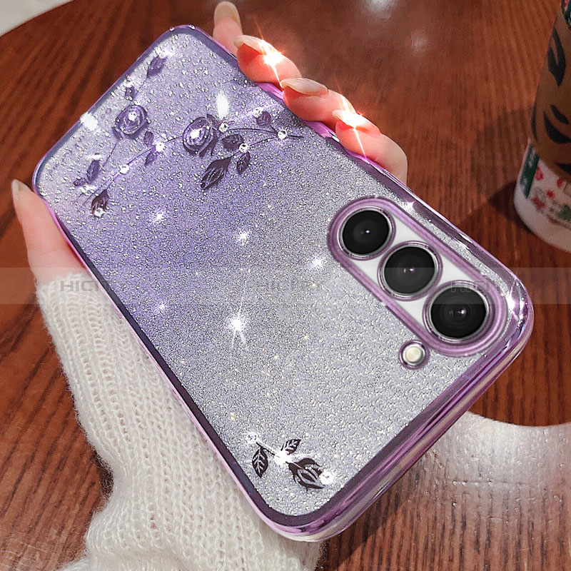 Coque Ultra Fine TPU Souple Housse Etui Transparente Fleurs pour Samsung Galaxy S22 Plus 5G Violet Plus