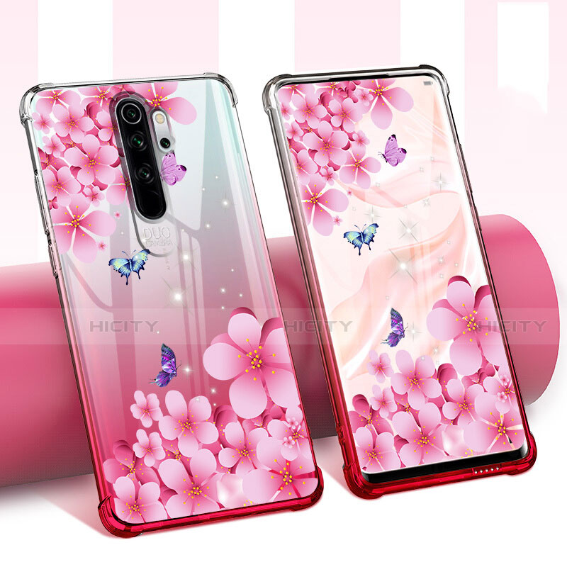 Coque Ultra Fine TPU Souple Housse Etui Transparente Fleurs pour Xiaomi Redmi Note 8 Pro Rose Plus