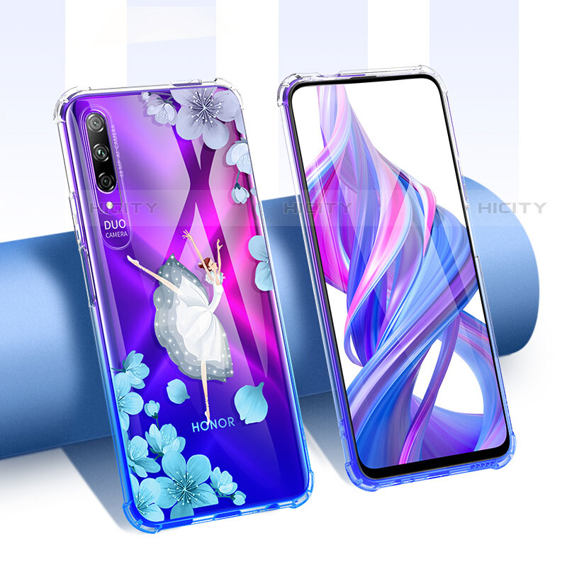 Coque Ultra Fine TPU Souple Housse Etui Transparente Fleurs T01 pour Huawei P Smart Pro (2019) Bleu Plus