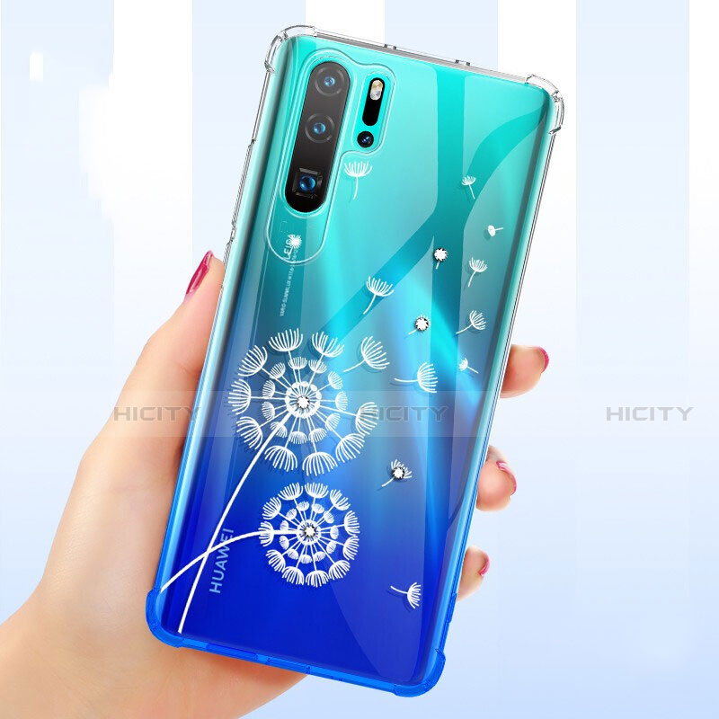 Coque Ultra Fine TPU Souple Housse Etui Transparente Fleurs T01 pour Huawei P30 Pro New Edition Blanc Plus