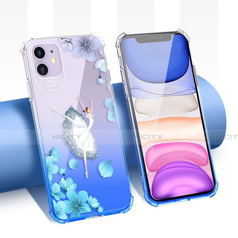 Coque Ultra Fine TPU Souple Housse Etui Transparente Fleurs T04 pour Apple iPhone 11 Bleu Plus