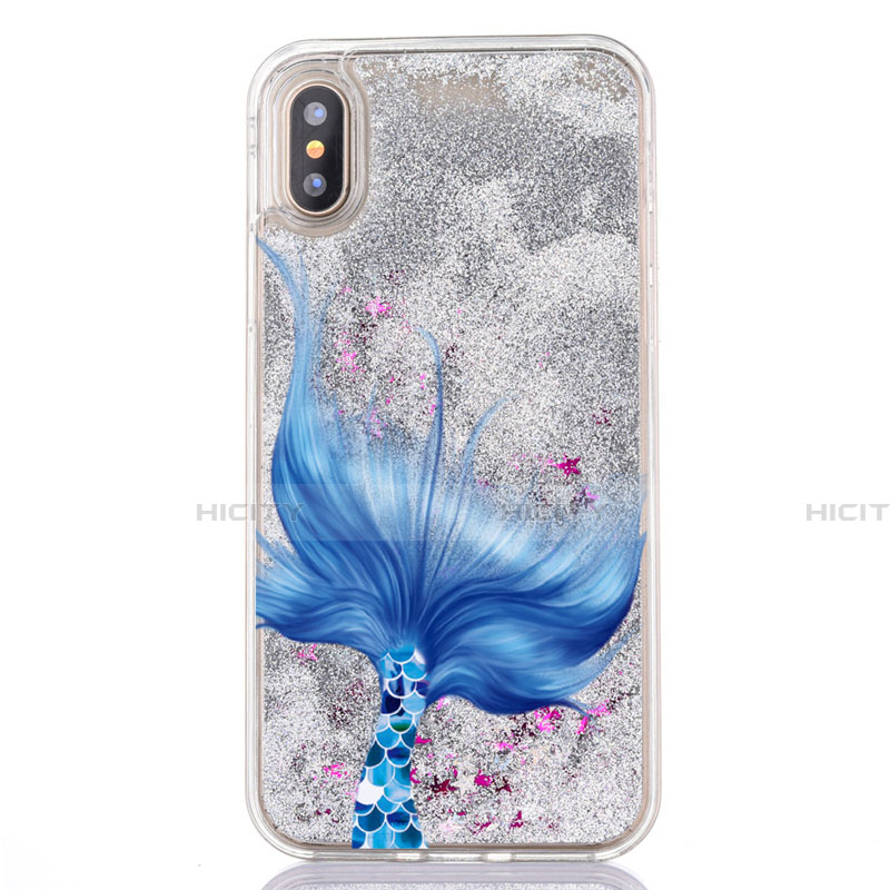 Coque Ultra Fine TPU Souple Housse Etui Transparente Fleurs T04 pour Apple iPhone X Bleu Plus