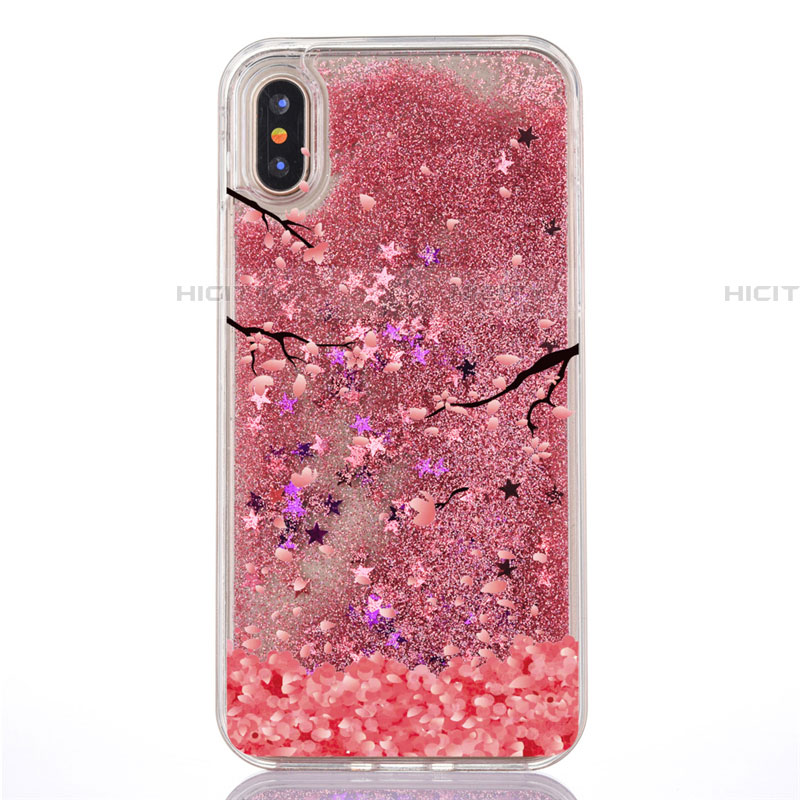 Coque Ultra Fine TPU Souple Housse Etui Transparente Fleurs T04 pour Apple iPhone Xs Rouge Plus