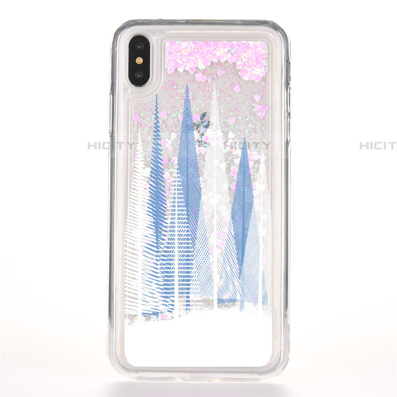 Coque Ultra Fine TPU Souple Housse Etui Transparente Fleurs T08 pour Apple iPhone Xs Bleu Plus