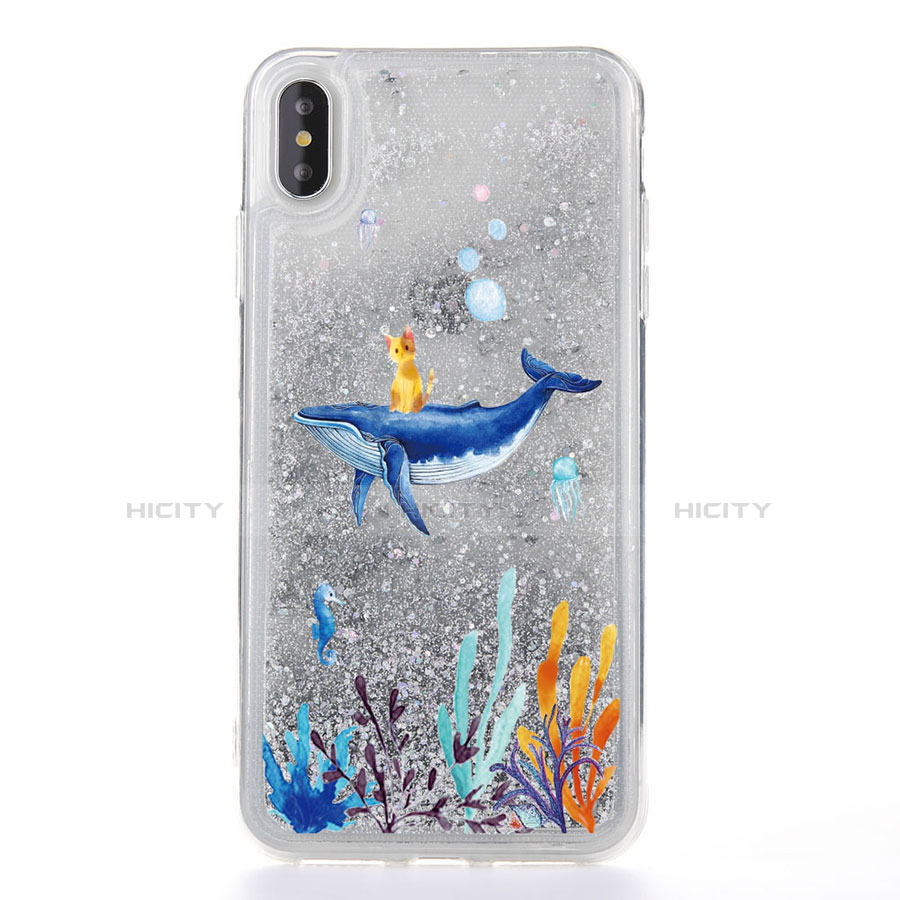 Coque Ultra Fine TPU Souple Housse Etui Transparente Fleurs T17 pour Apple iPhone X Bleu Plus