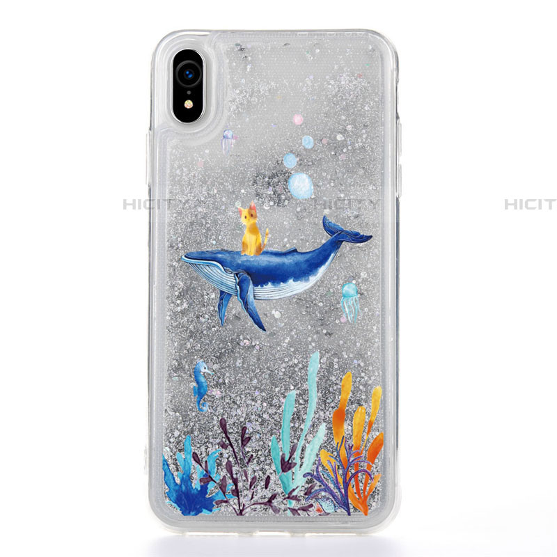 Coque Ultra Fine TPU Souple Housse Etui Transparente Fleurs T17 pour Apple iPhone XR Bleu Plus