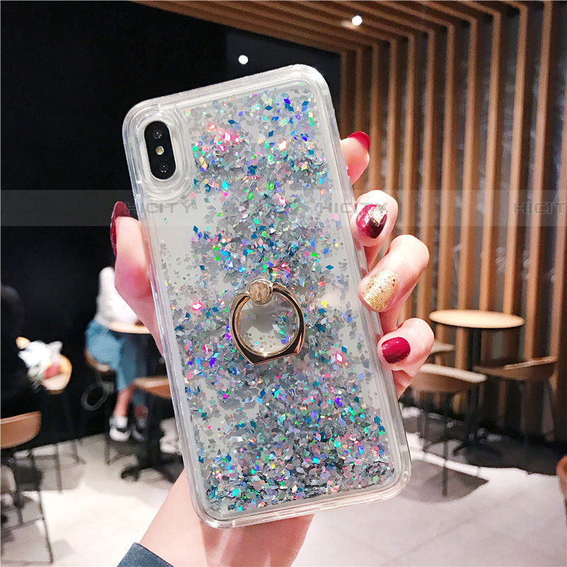 Coque Ultra Fine TPU Souple Housse Etui Transparente Fleurs T25 pour Apple iPhone Xs Bleu Ciel Plus