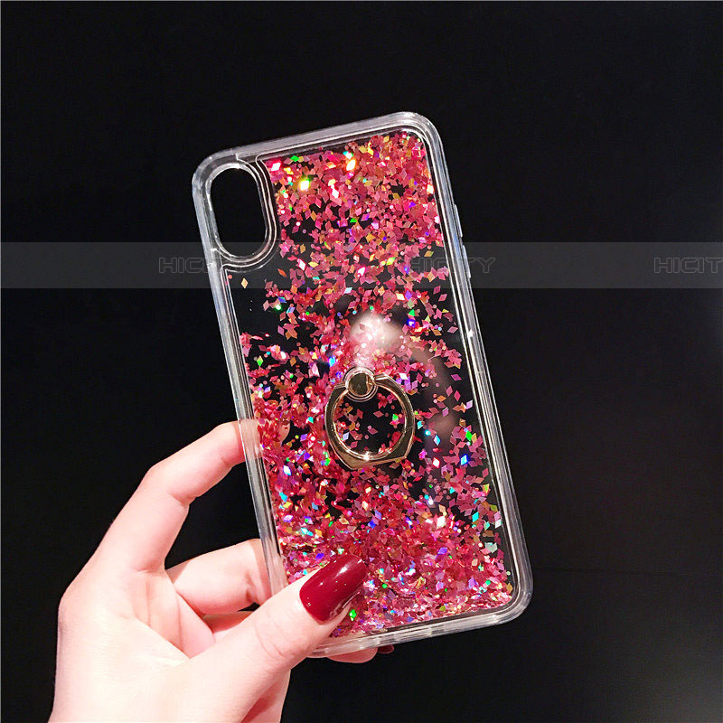 Coque Ultra Fine TPU Souple Housse Etui Transparente Fleurs T25 pour Apple iPhone Xs Rouge Plus