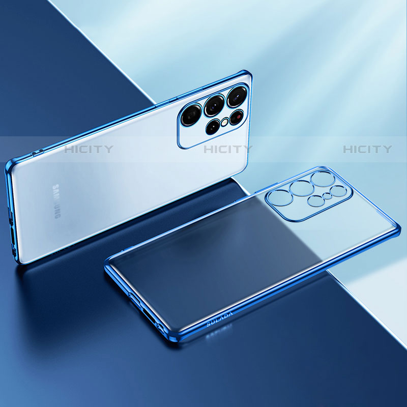 Coque Ultra Fine TPU Souple Housse Etui Transparente H03 pour Samsung Galaxy S22 Ultra 5G Bleu Plus