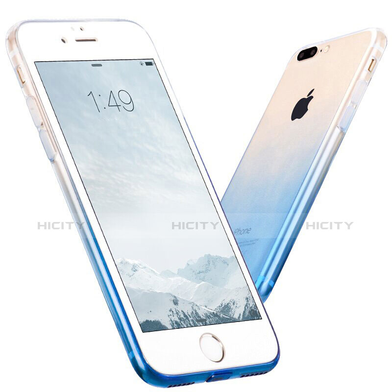 Coque Ultra Fine Transparente Souple Degrade et Support Bague Anneau pour Apple iPhone 7 Plus Bleu Plus