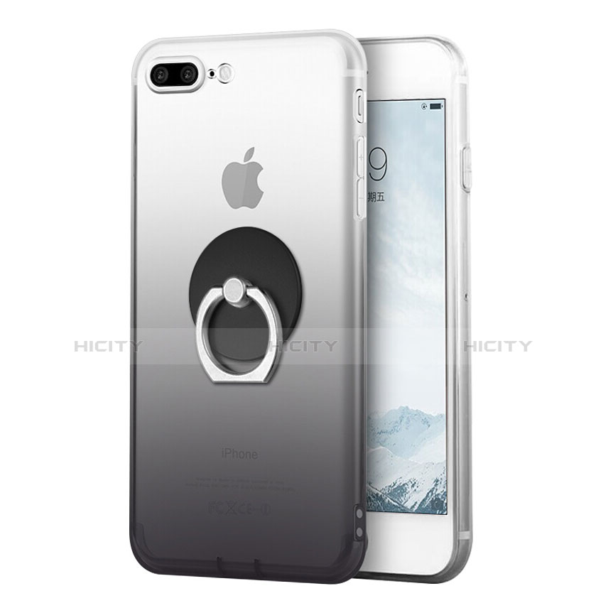 Coque Ultra Fine Transparente Souple Degrade et Support Bague Anneau pour Apple iPhone 7 Plus Gris Plus