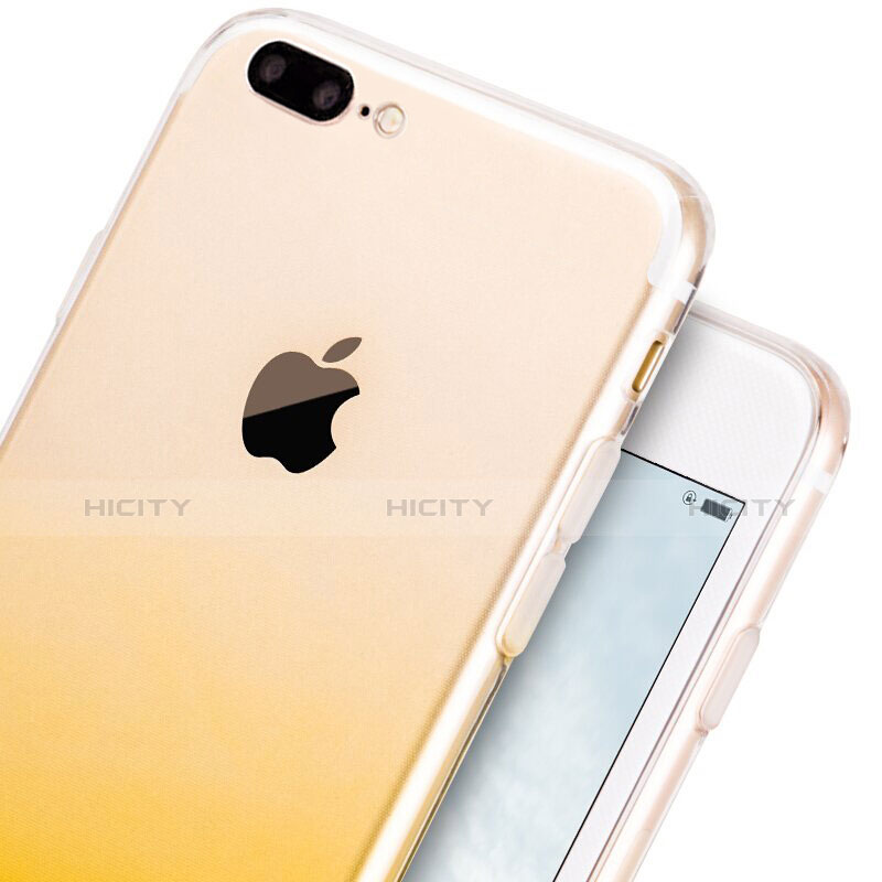 Coque Ultra Fine Transparente Souple Degrade et Support Bague Anneau pour Apple iPhone 7 Plus Jaune Plus