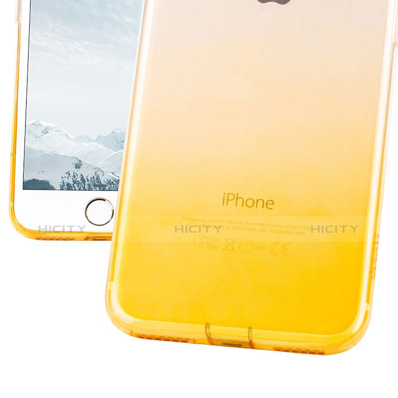 Coque Ultra Fine Transparente Souple Degrade et Support Bague Anneau pour Apple iPhone 7 Plus Jaune Plus