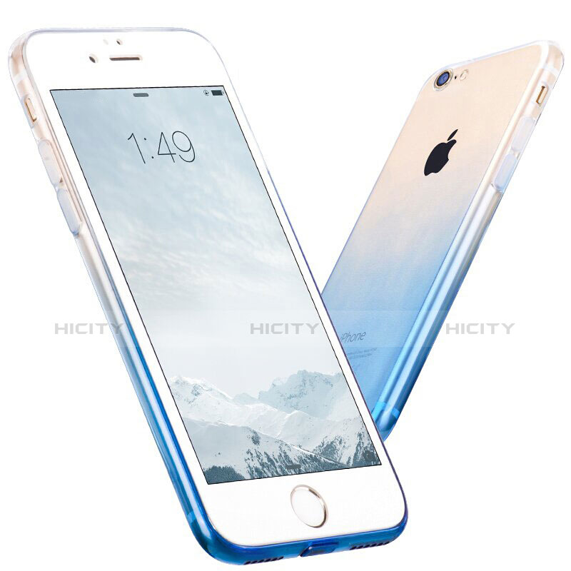 Coque Ultra Fine Transparente Souple Degrade et Support Bague Anneau pour Apple iPhone 8 Bleu Plus