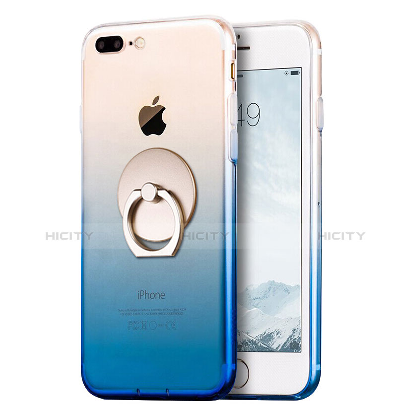 Coque Ultra Fine Transparente Souple Degrade et Support Bague Anneau pour Apple iPhone 8 Plus Bleu Plus