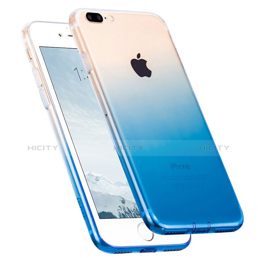 Coque Ultra Fine Transparente Souple Degrade et Support Bague Anneau pour Apple iPhone 8 Plus Bleu Plus