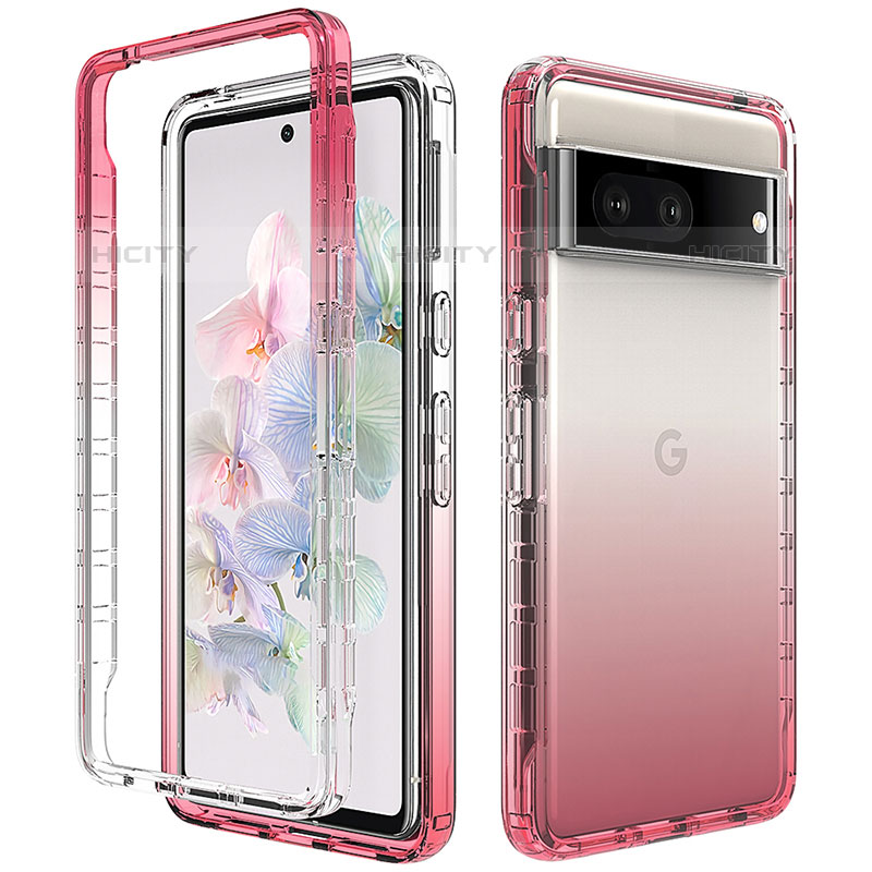 Coque Ultra Fine Transparente Souple Housse Etui 360 Degres Avant et Arriere Degrade JX1 pour Google Pixel 7 5G Rouge Plus