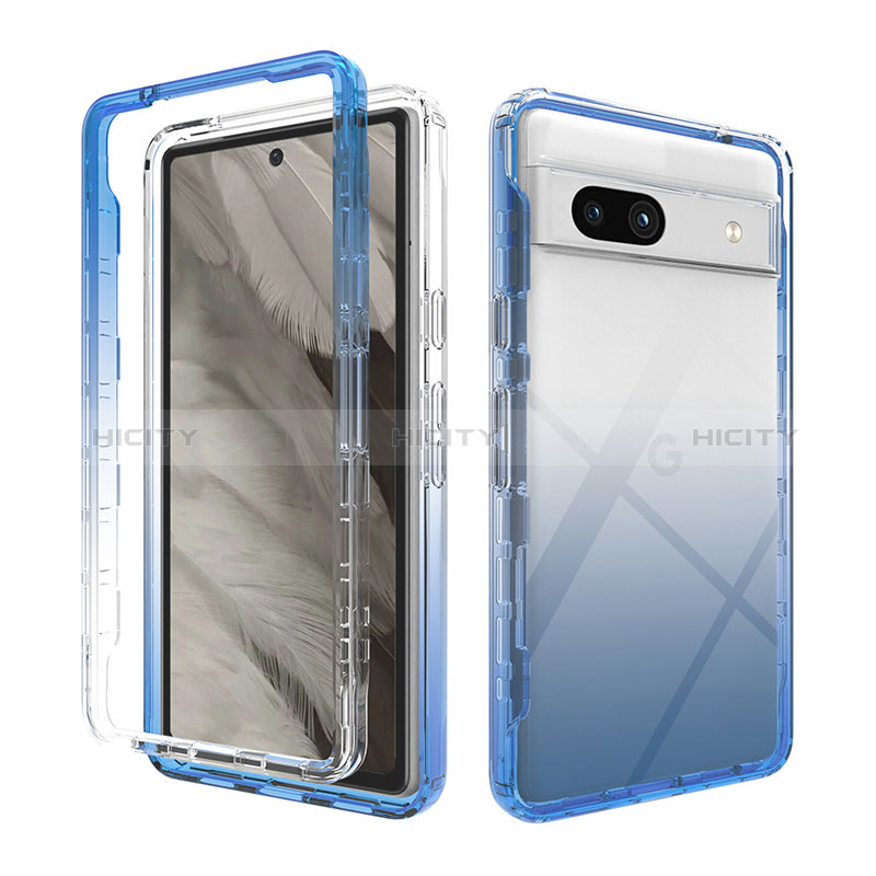 Coque Ultra Fine Transparente Souple Housse Etui 360 Degres Avant et Arriere Degrade JX1 pour Google Pixel 7a 5G Bleu Plus