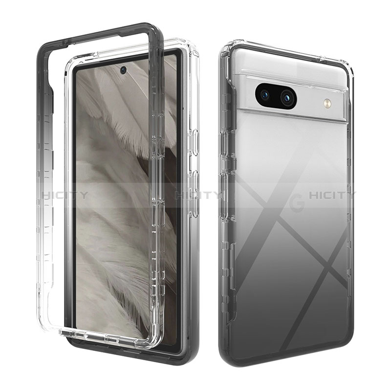 Coque Ultra Fine Transparente Souple Housse Etui 360 Degres Avant et Arriere Degrade JX1 pour Google Pixel 7a 5G Noir Plus