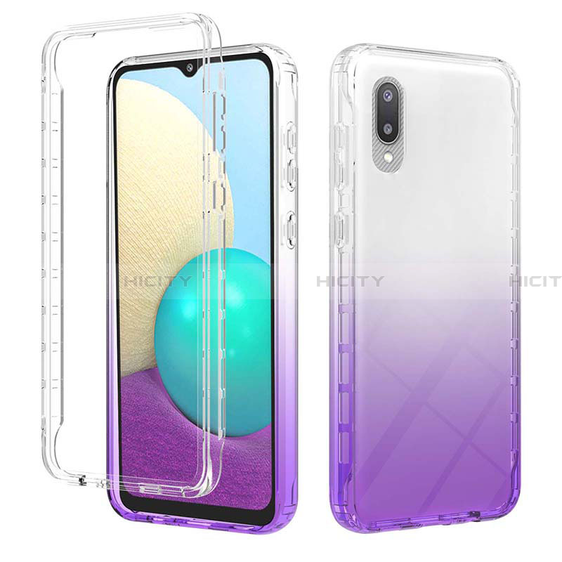 Coque Ultra Fine Transparente Souple Housse Etui 360 Degres Avant et Arriere Degrade JX1 pour Samsung Galaxy A02 Violet Plus