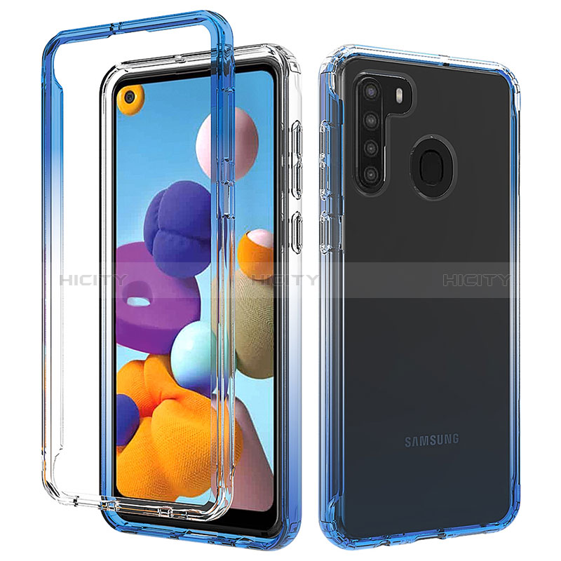 Coque Ultra Fine Transparente Souple Housse Etui 360 Degres Avant et Arriere Degrade JX1 pour Samsung Galaxy A21s Bleu Plus