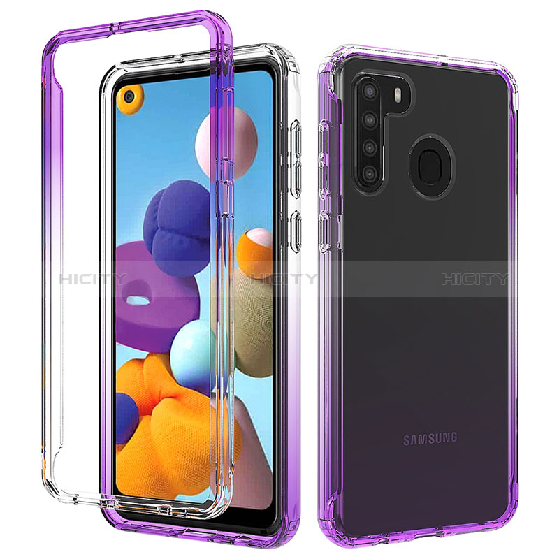 Coque Ultra Fine Transparente Souple Housse Etui 360 Degres Avant et Arriere Degrade JX1 pour Samsung Galaxy A21s Violet Plus