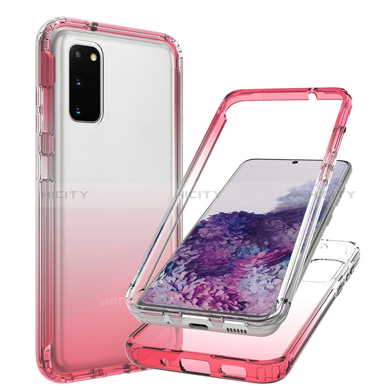 Coque Ultra Fine Transparente Souple Housse Etui 360 Degres Avant et Arriere Degrade JX1 pour Samsung Galaxy S20 5G Rouge Plus