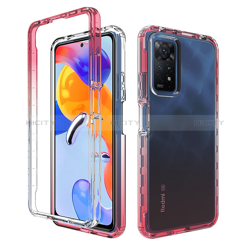 Coque Ultra Fine Transparente Souple Housse Etui 360 Degres Avant et Arriere Degrade JX1 pour Xiaomi Redmi Note 11 Pro 4G Rouge Plus