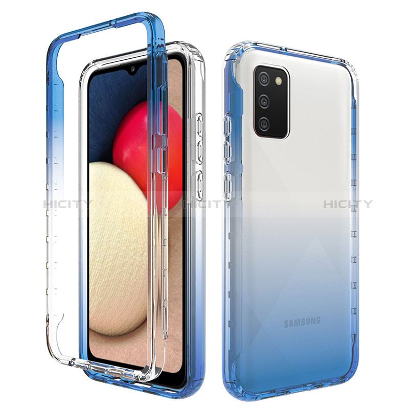 Coque Ultra Fine Transparente Souple Housse Etui 360 Degres Avant et Arriere Degrade JX4 pour Samsung Galaxy A02s Bleu Plus