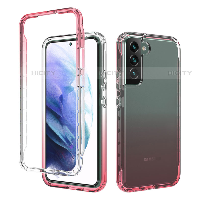 Coque Ultra Fine Transparente Souple Housse Etui 360 Degres Avant et Arriere Degrade M01 pour Samsung Galaxy S21 5G Rouge Plus