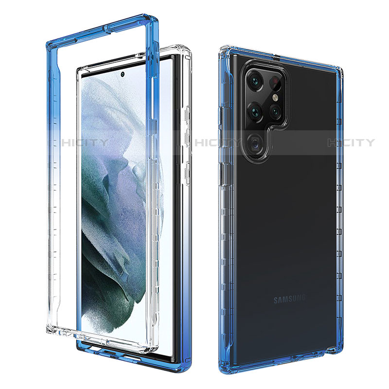 Coque Ultra Fine Transparente Souple Housse Etui 360 Degres Avant et Arriere Degrade M01 pour Samsung Galaxy S21 Ultra 5G Bleu Plus