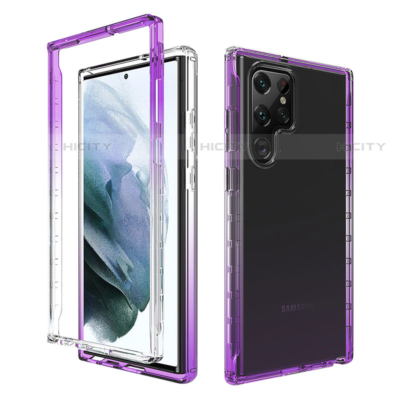 Coque Ultra Fine Transparente Souple Housse Etui 360 Degres Avant et Arriere Degrade M01 pour Samsung Galaxy S21 Ultra 5G Violet Plus