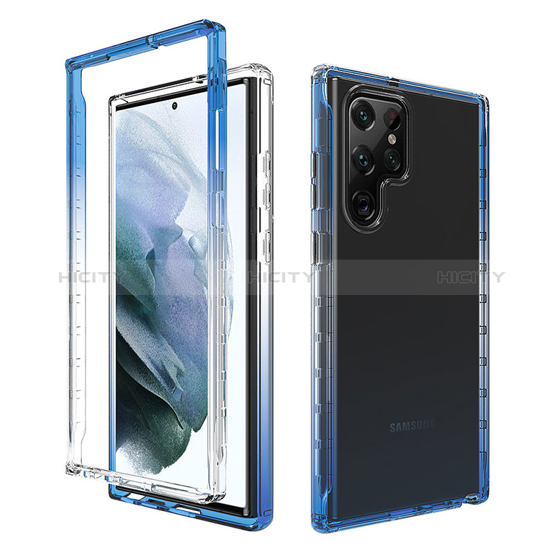 Coque Ultra Fine Transparente Souple Housse Etui 360 Degres Avant et Arriere Degrade M01 pour Samsung Galaxy S24 Ultra 5G Bleu Plus