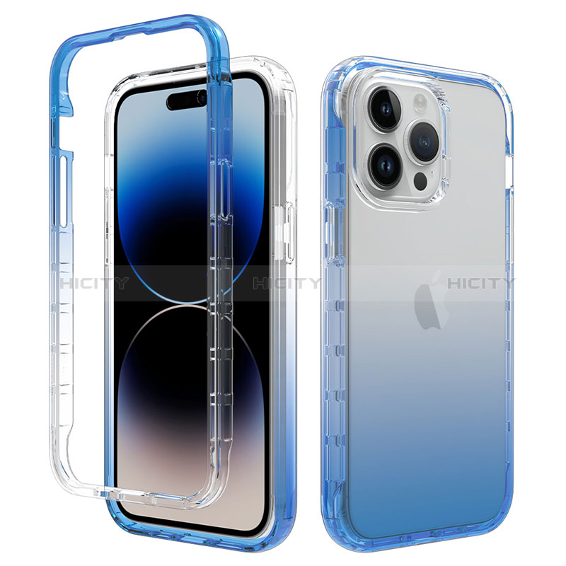 Coque Ultra Fine Transparente Souple Housse Etui 360 Degres Avant et Arriere Degrade pour Apple iPhone 13 Pro Bleu Plus