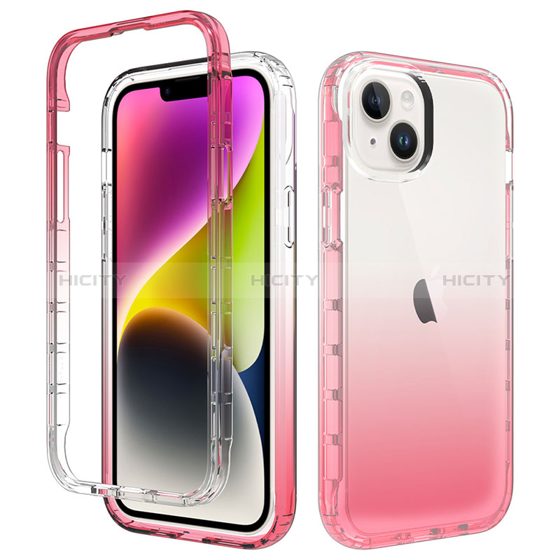 Coque Ultra Fine Transparente Souple Housse Etui 360 Degres Avant et Arriere Degrade pour Apple iPhone 14 Plus Rouge Plus