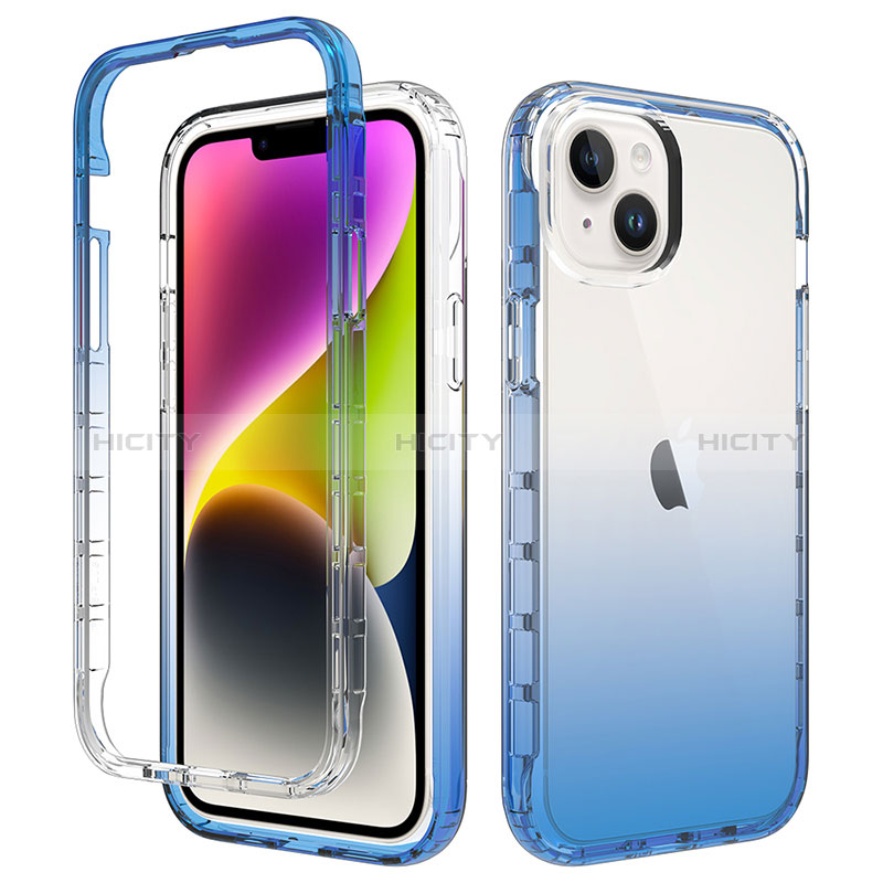 Coque Ultra Fine Transparente Souple Housse Etui 360 Degres Avant et Arriere Degrade pour Apple iPhone 15 Plus Bleu Plus