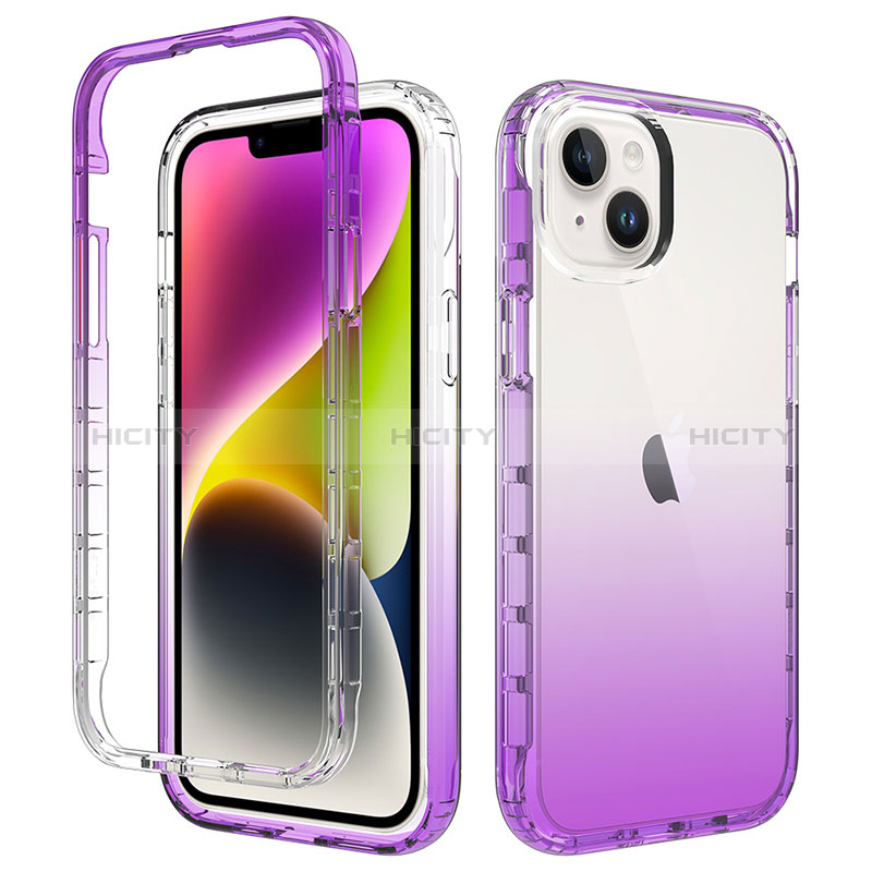 Coque Ultra Fine Transparente Souple Housse Etui 360 Degres Avant et Arriere Degrade pour Apple iPhone 15 Violet Plus