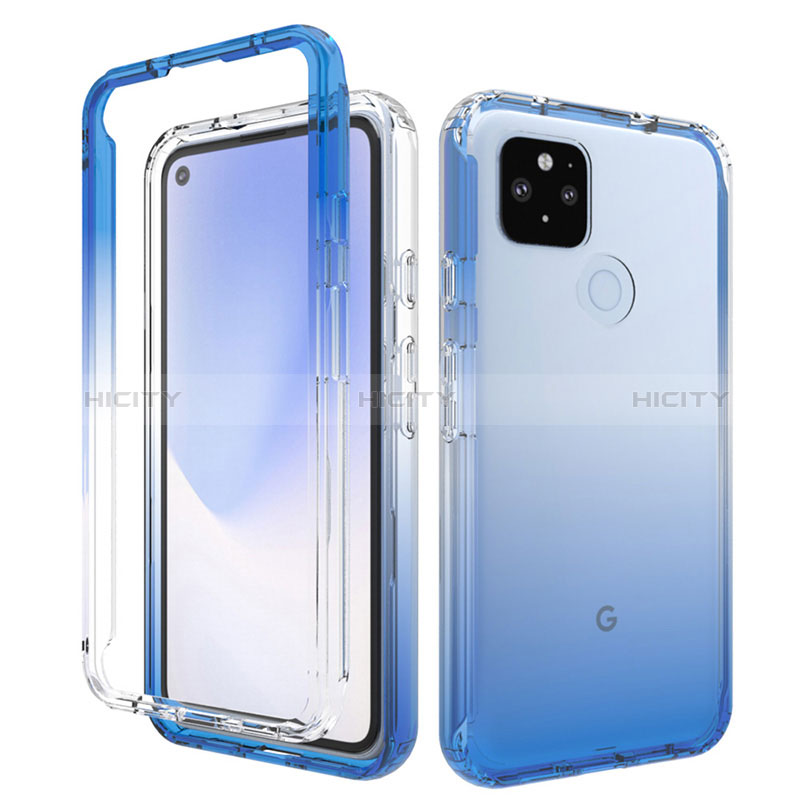 Coque Ultra Fine Transparente Souple Housse Etui 360 Degres Avant et Arriere Degrade pour Google Pixel 4a 5G Bleu Plus