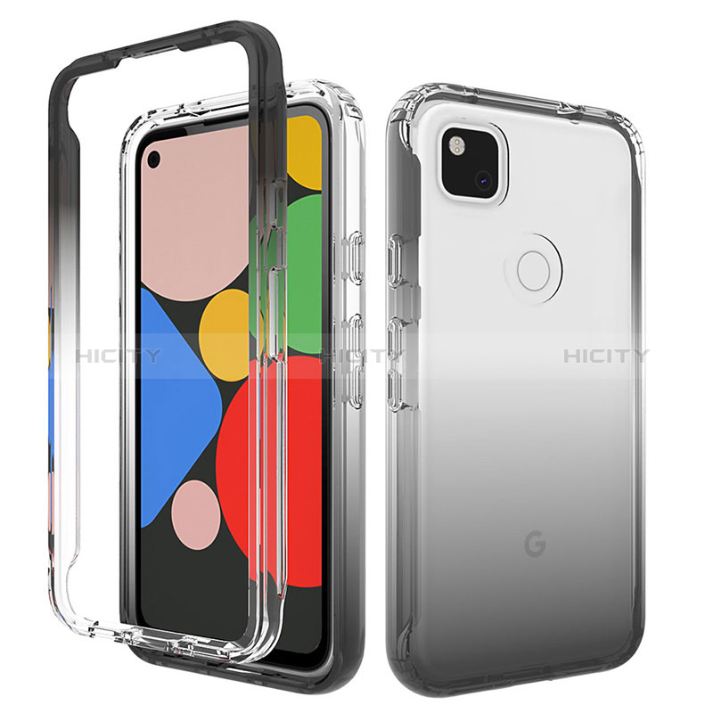 Coque Ultra Fine Transparente Souple Housse Etui 360 Degres Avant et Arriere Degrade pour Google Pixel 4a Gris Fonce Plus