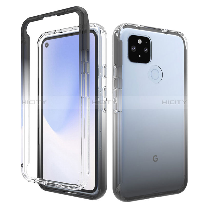 Coque Ultra Fine Transparente Souple Housse Etui 360 Degres Avant et Arriere Degrade pour Google Pixel 5 XL 5G Gris Fonce Plus