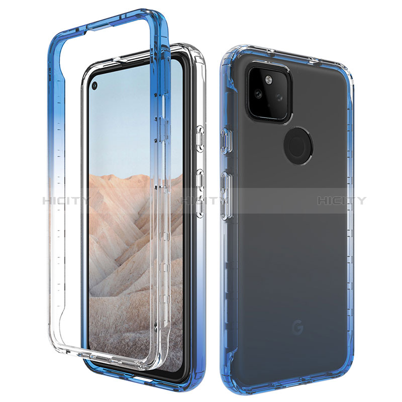 Coque Ultra Fine Transparente Souple Housse Etui 360 Degres Avant et Arriere Degrade pour Google Pixel 5a 5G Bleu Plus