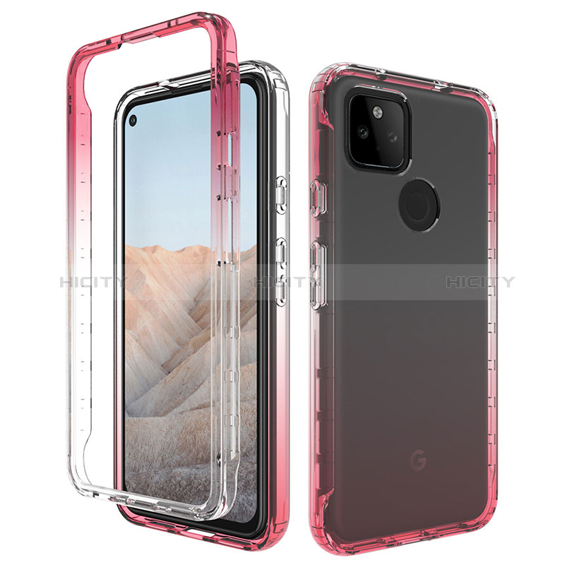 Coque Ultra Fine Transparente Souple Housse Etui 360 Degres Avant et Arriere Degrade pour Google Pixel 5a 5G Rouge Plus