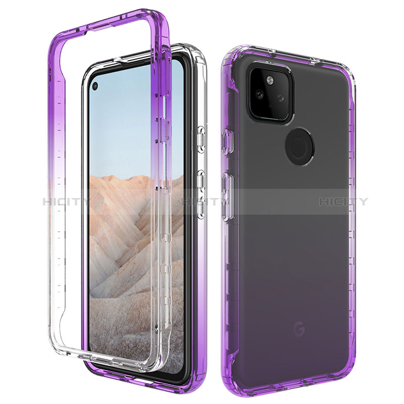 Coque Ultra Fine Transparente Souple Housse Etui 360 Degres Avant et Arriere Degrade pour Google Pixel 5a 5G Violet Plus