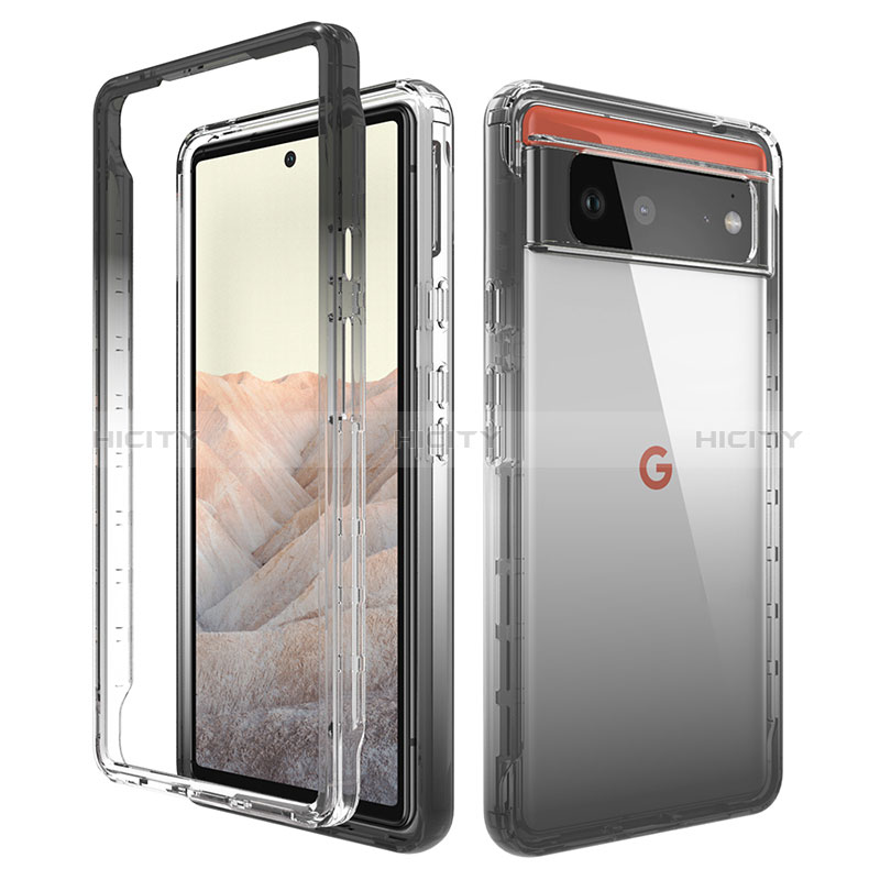 Coque Ultra Fine Transparente Souple Housse Etui 360 Degres Avant et Arriere Degrade pour Google Pixel 6 5G Gris Fonce Plus