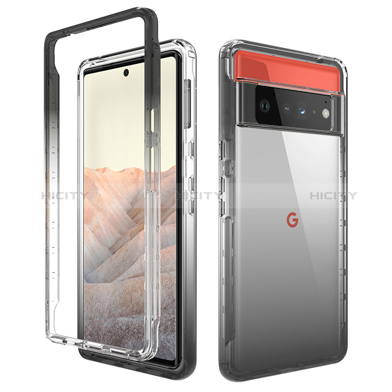 Coque Ultra Fine Transparente Souple Housse Etui 360 Degres Avant et Arriere Degrade pour Google Pixel 6 Pro 5G Gris Fonce Plus